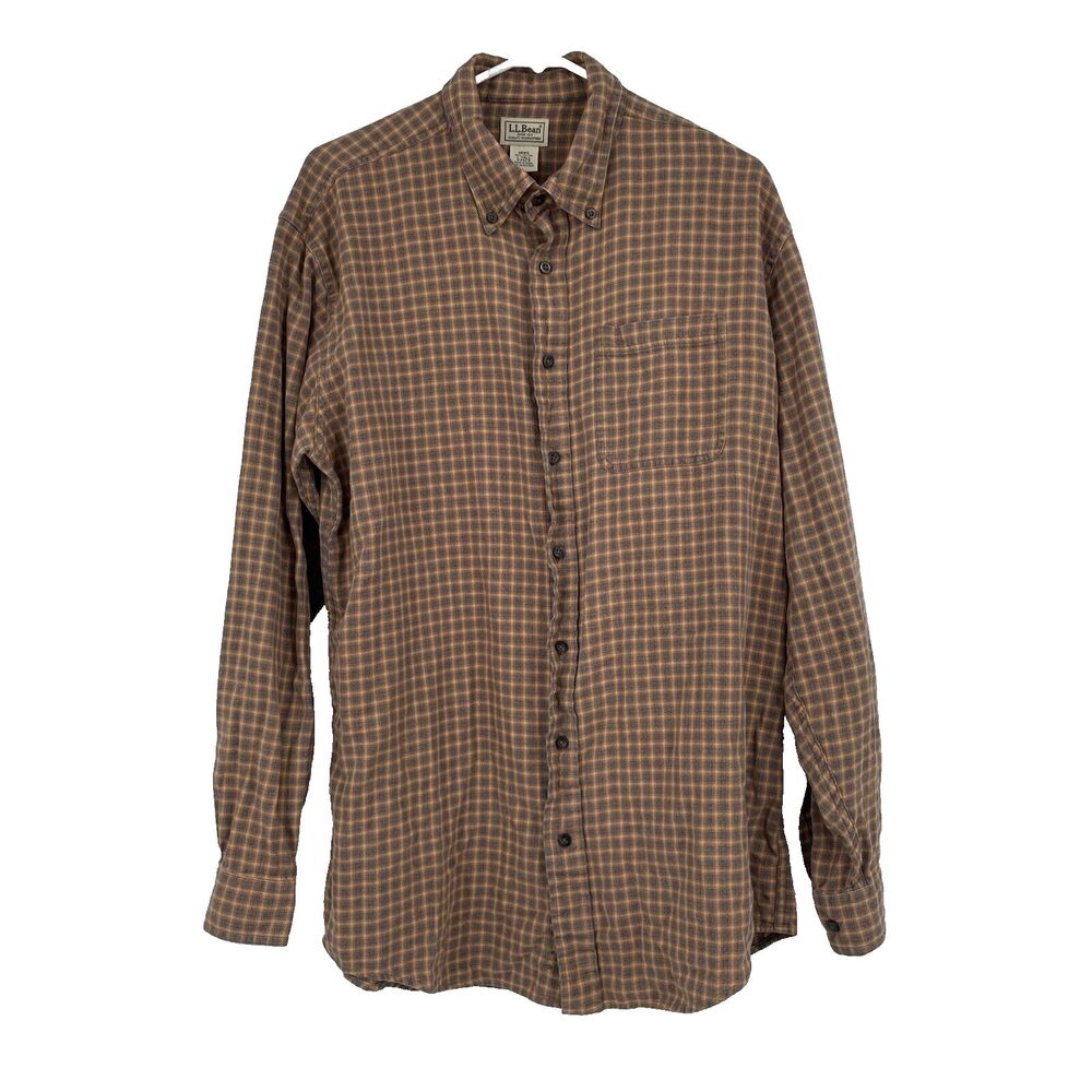 LL Bean Shirt Mens Large Tall Green Check Button Down Long Sleeve Comfort Casual